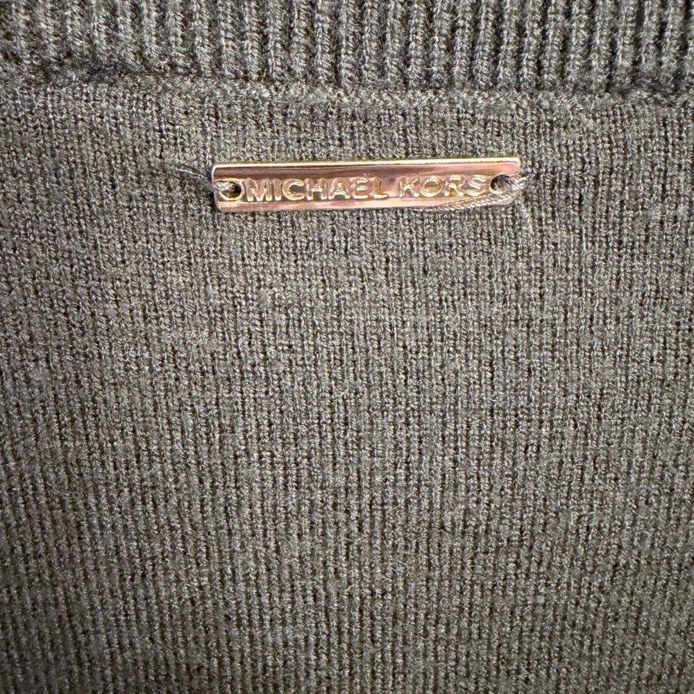 Michael Kors Womens XL Olive Green Puff Sleeve Button Shoulder Crewneck Sweater - Picture 5 of 7